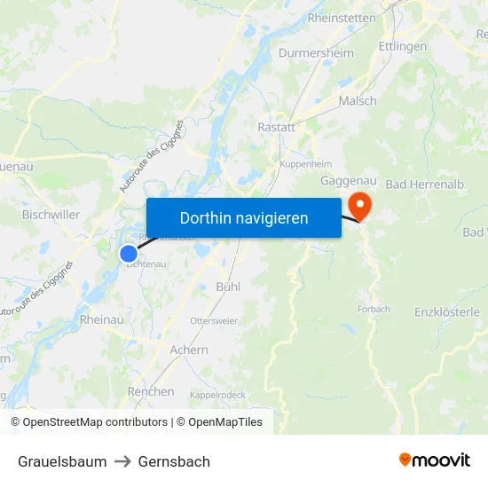Grauelsbaum to Gernsbach map