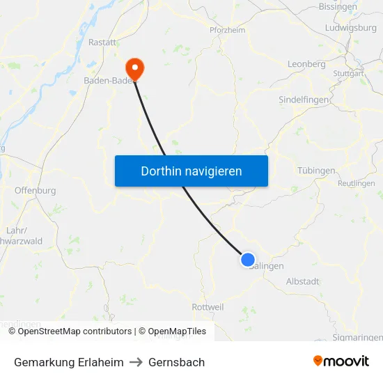 Gemarkung Erlaheim to Gernsbach map