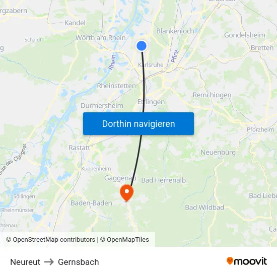 Neureut to Gernsbach map