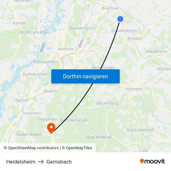 Heidelsheim to Gernsbach map