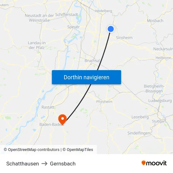 Schatthausen to Gernsbach map