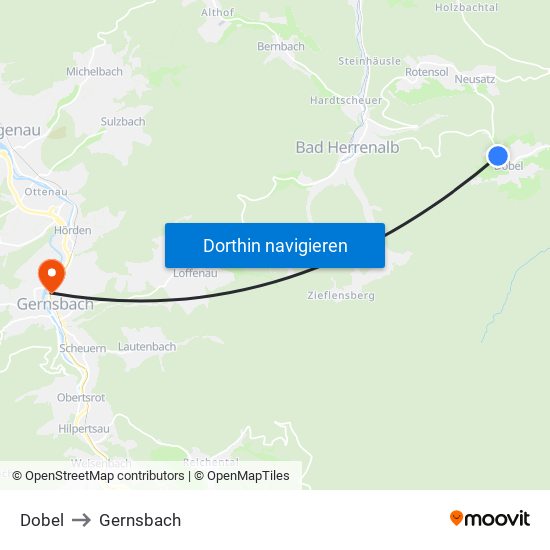 Dobel to Gernsbach map
