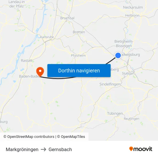 Markgröningen to Gernsbach map