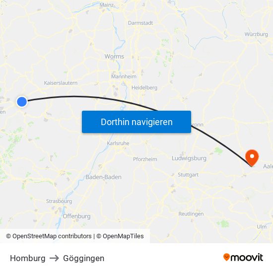 Homburg to Göggingen map