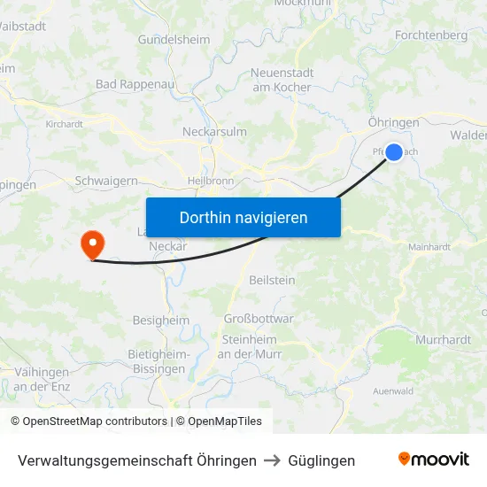 Verwaltungsgemeinschaft Öhringen to Güglingen map