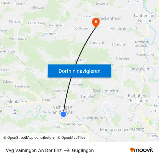 Vvg Vaihingen An Der Enz to Güglingen map