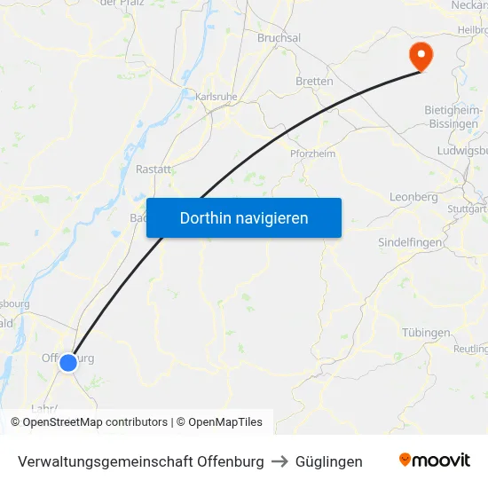 Verwaltungsgemeinschaft Offenburg to Güglingen map