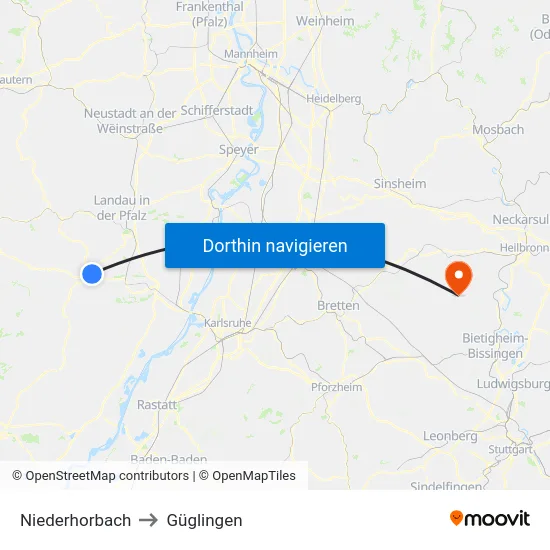 Niederhorbach to Güglingen map