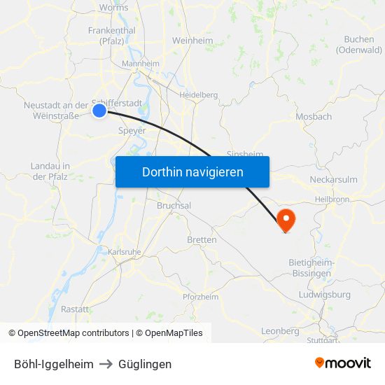 Böhl-Iggelheim to Güglingen map