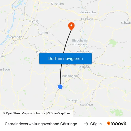Gemeindeverwaltungsverband Gärtringen/Ehningen to Güglingen map