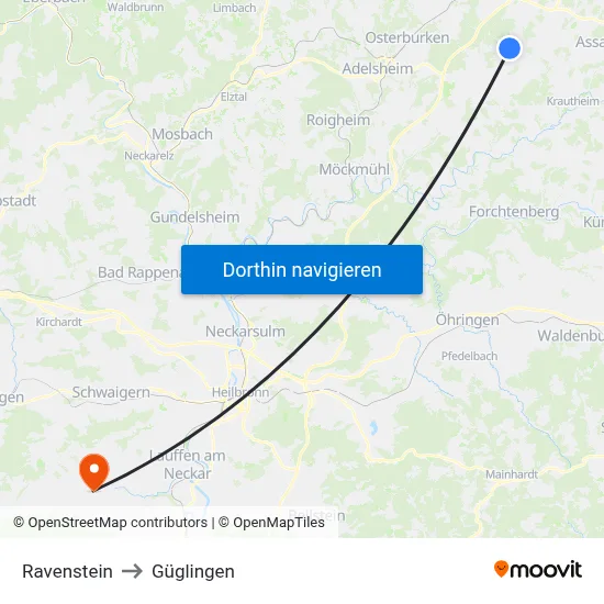 Ravenstein to Güglingen map