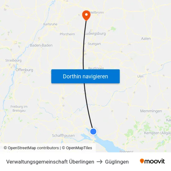 Verwaltungsgemeinschaft Überlingen to Güglingen map