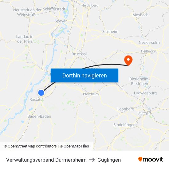 Verwaltungsverband Durmersheim to Güglingen map