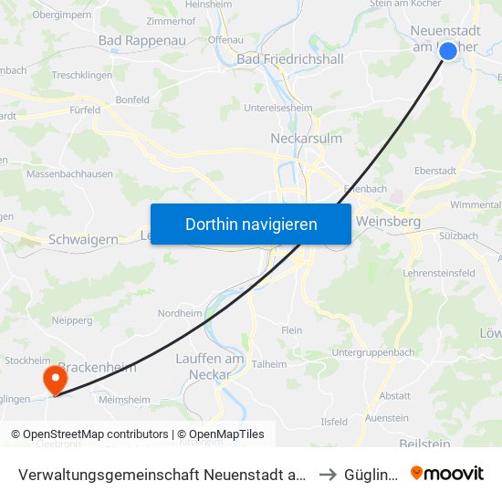 Verwaltungsgemeinschaft Neuenstadt am Kocher to Güglingen map