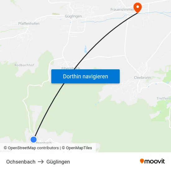 Ochsenbach to Güglingen map