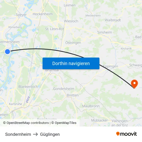 Sondernheim to Güglingen map