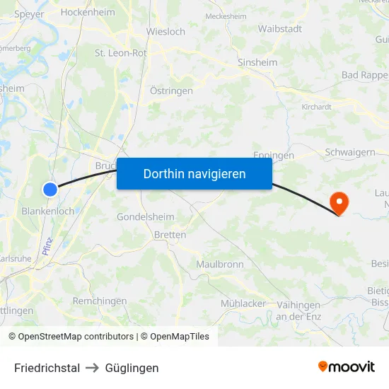 Friedrichstal to Güglingen map