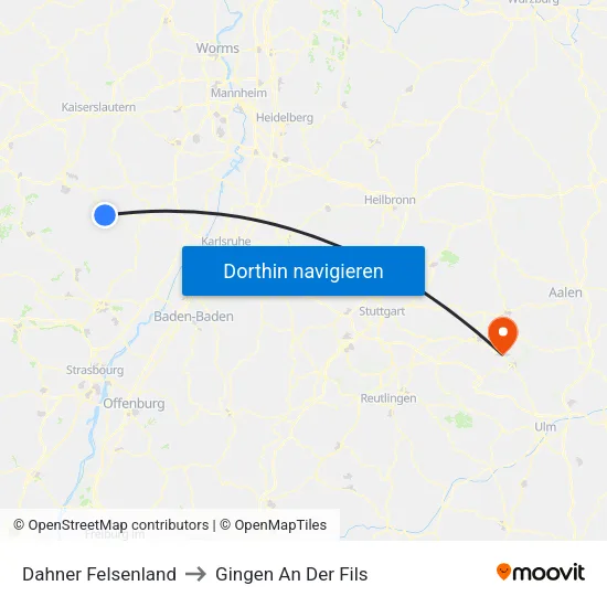 Dahner Felsenland to Gingen An Der Fils map