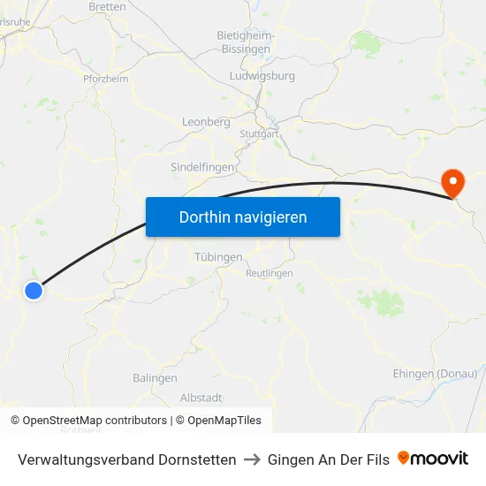 Verwaltungsverband Dornstetten to Gingen An Der Fils map