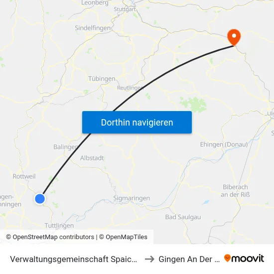 Verwaltungsgemeinschaft Spaichingen to Gingen An Der Fils map