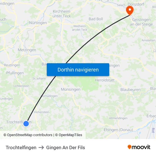 Trochtelfingen to Gingen An Der Fils map