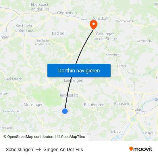 Schelklingen to Gingen An Der Fils map