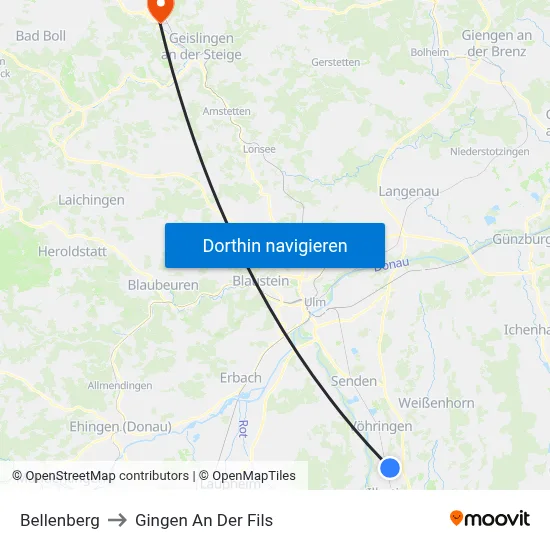 Bellenberg to Gingen An Der Fils map
