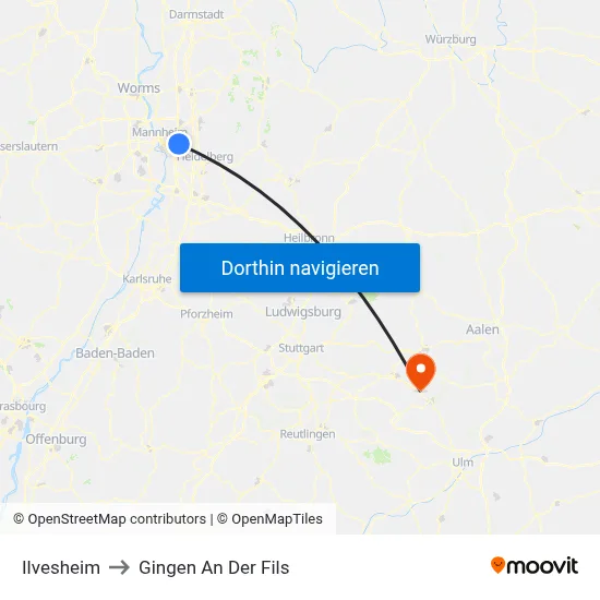 Ilvesheim to Gingen An Der Fils map