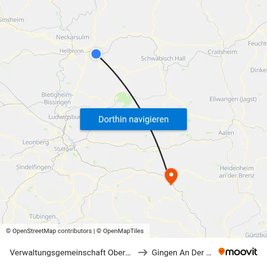 Verwaltungsgemeinschaft Obersulm to Gingen An Der Fils map
