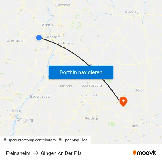 Freinsheim to Gingen An Der Fils map