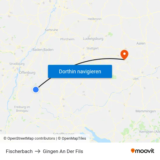 Fischerbach to Gingen An Der Fils map