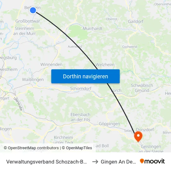 Verwaltungsverband Schozach-Bottwartal to Gingen An Der Fils map