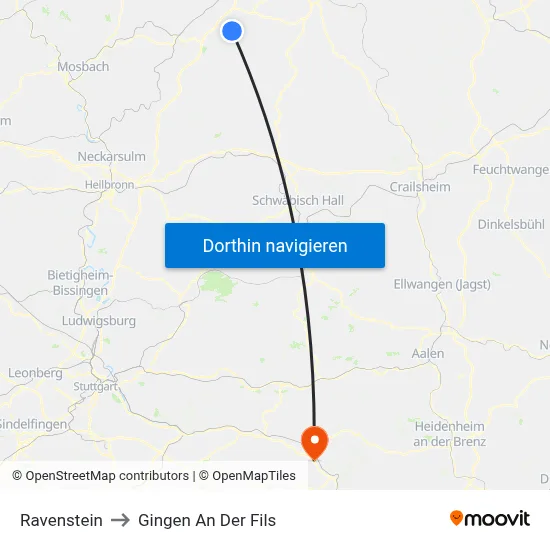 Ravenstein to Gingen An Der Fils map