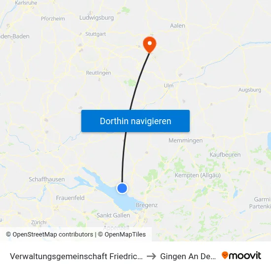 Verwaltungsgemeinschaft Friedrichshafen to Gingen An Der Fils map