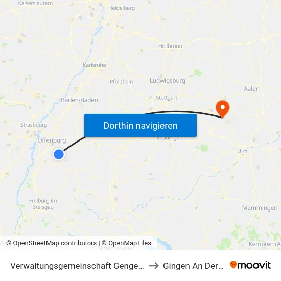 Verwaltungsgemeinschaft Gengenbach to Gingen An Der Fils map
