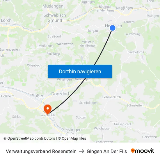 Verwaltungsverband Rosenstein to Gingen An Der Fils map