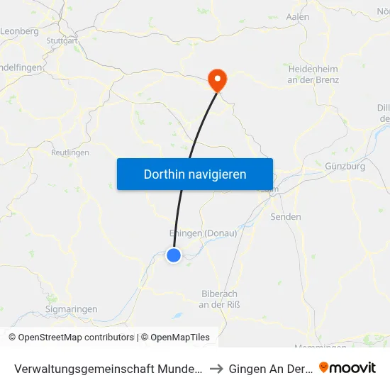 Verwaltungsgemeinschaft Munderkingen to Gingen An Der Fils map