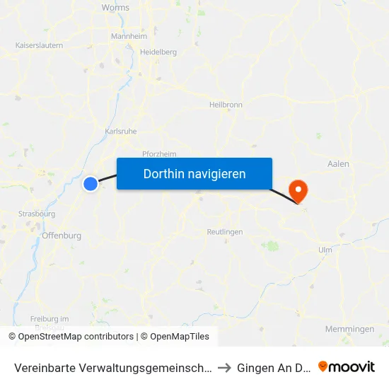 Vereinbarte Verwaltungsgemeinschaft Sinzheim to Gingen An Der Fils map