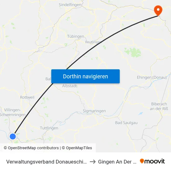 Verwaltungsverband Donaueschingen to Gingen An Der Fils map