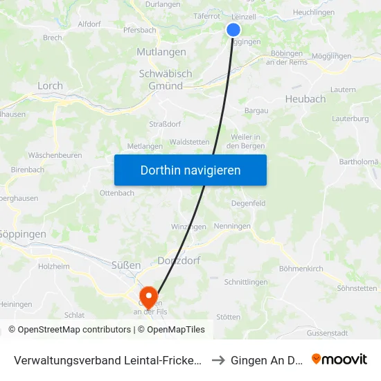 Verwaltungsverband Leintal-Frickenhofer Höhe to Gingen An Der Fils map