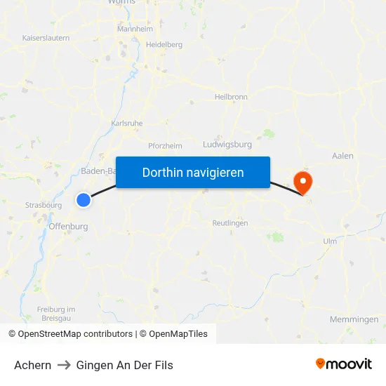 Achern to Gingen An Der Fils map