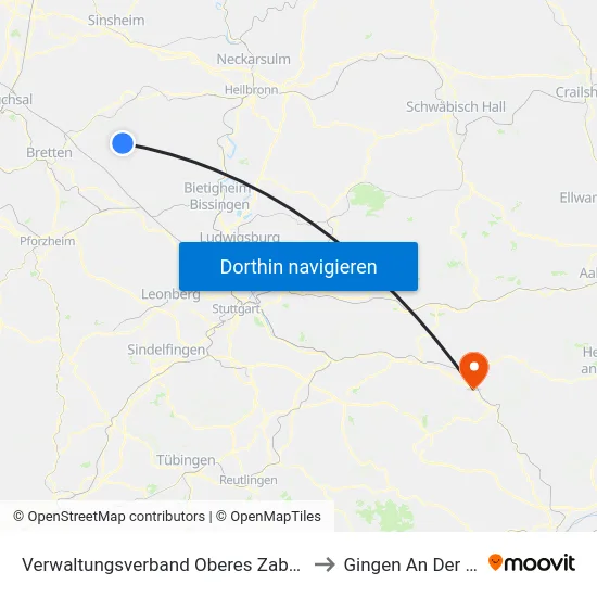 Verwaltungsverband Oberes Zabergäu to Gingen An Der Fils map