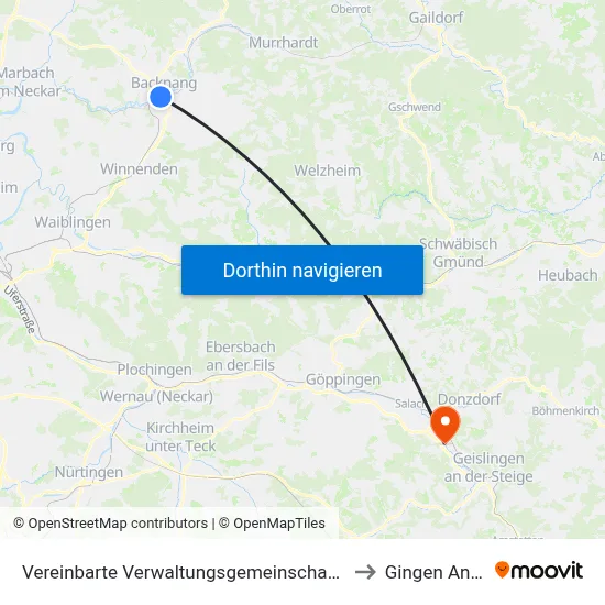 Vereinbarte Verwaltungsgemeinschaft Der Stadt Backnang to Gingen An Der Fils map