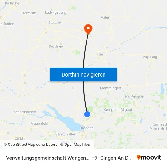 Verwaltungsgemeinschaft Wangen Im Allgäu to Gingen An Der Fils map