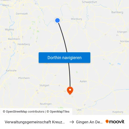 Verwaltungsgemeinschaft Kreuzwertheim to Gingen An Der Fils map