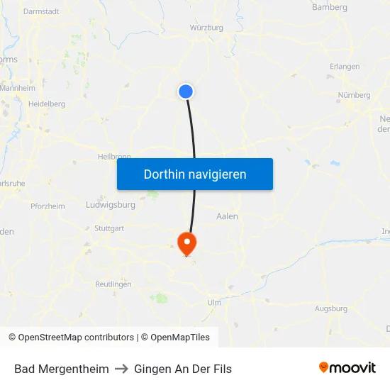 Bad Mergentheim to Gingen An Der Fils map