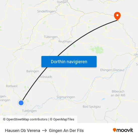 Hausen Ob Verena to Gingen An Der Fils map