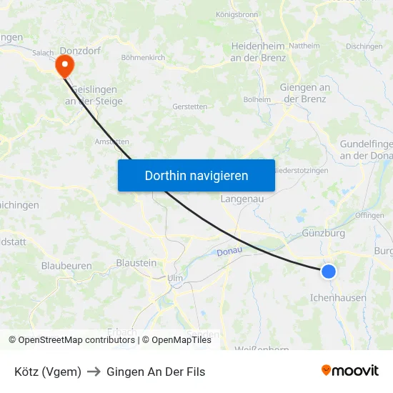Kötz (Vgem) to Gingen An Der Fils map