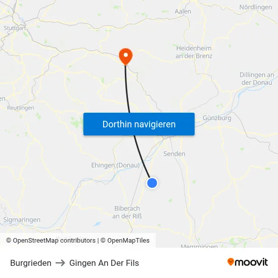 Burgrieden to Gingen An Der Fils map