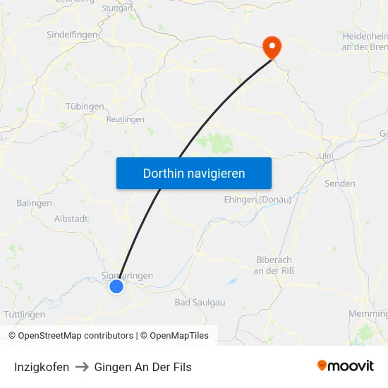 Inzigkofen to Gingen An Der Fils map